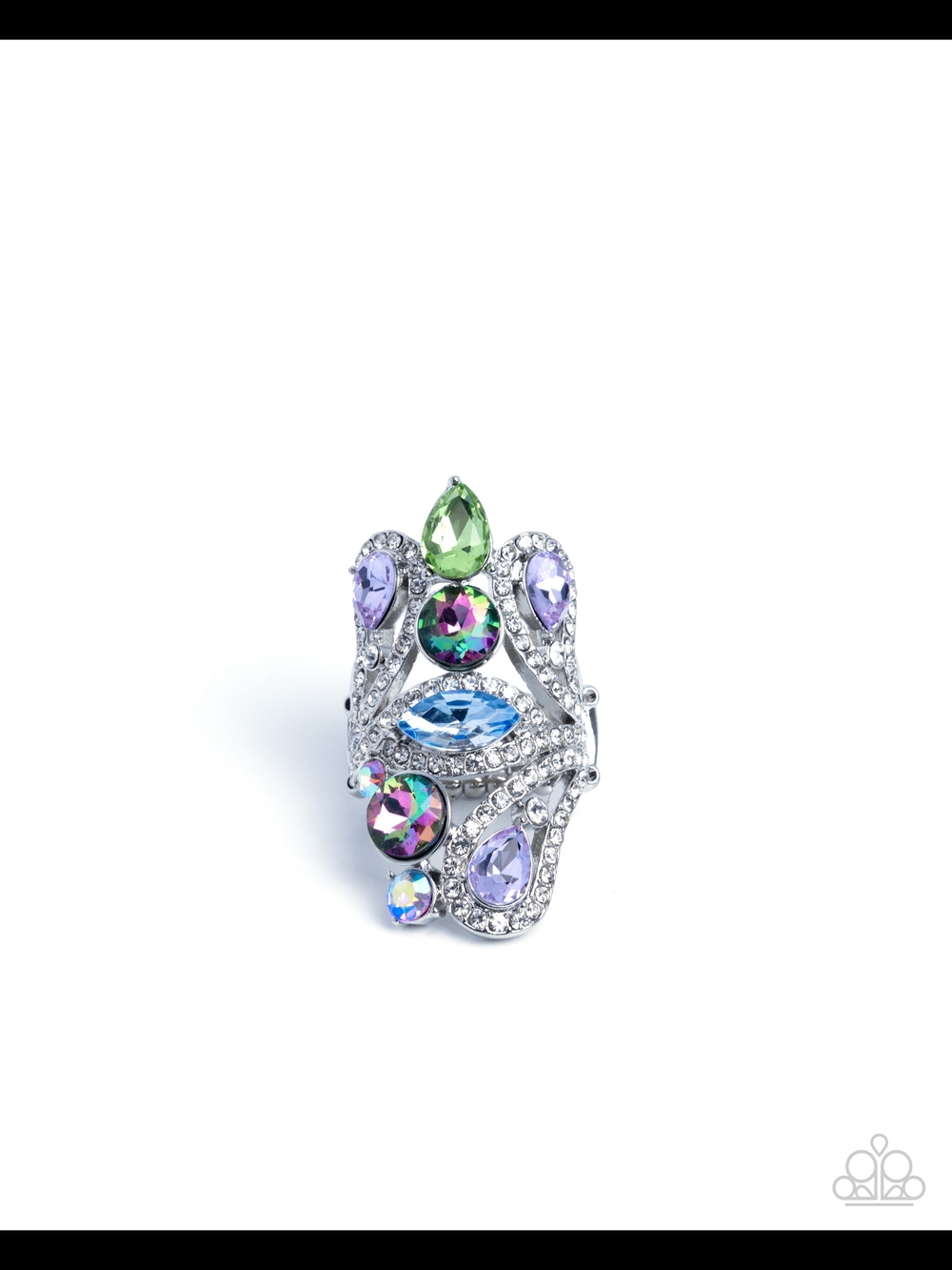 True Teardrops Purple Paparazzi Multi-Hued Crystal Cocktail Ring - Silver-Tone